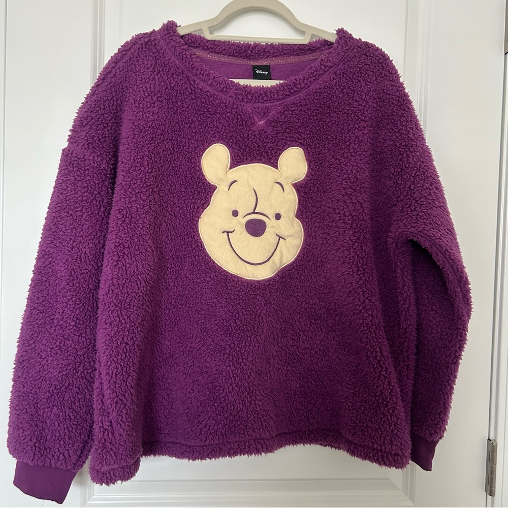 Disney Winnie The Pooh Faux Fur Pajama Top Womens XL Purple Pullover Crew Neck